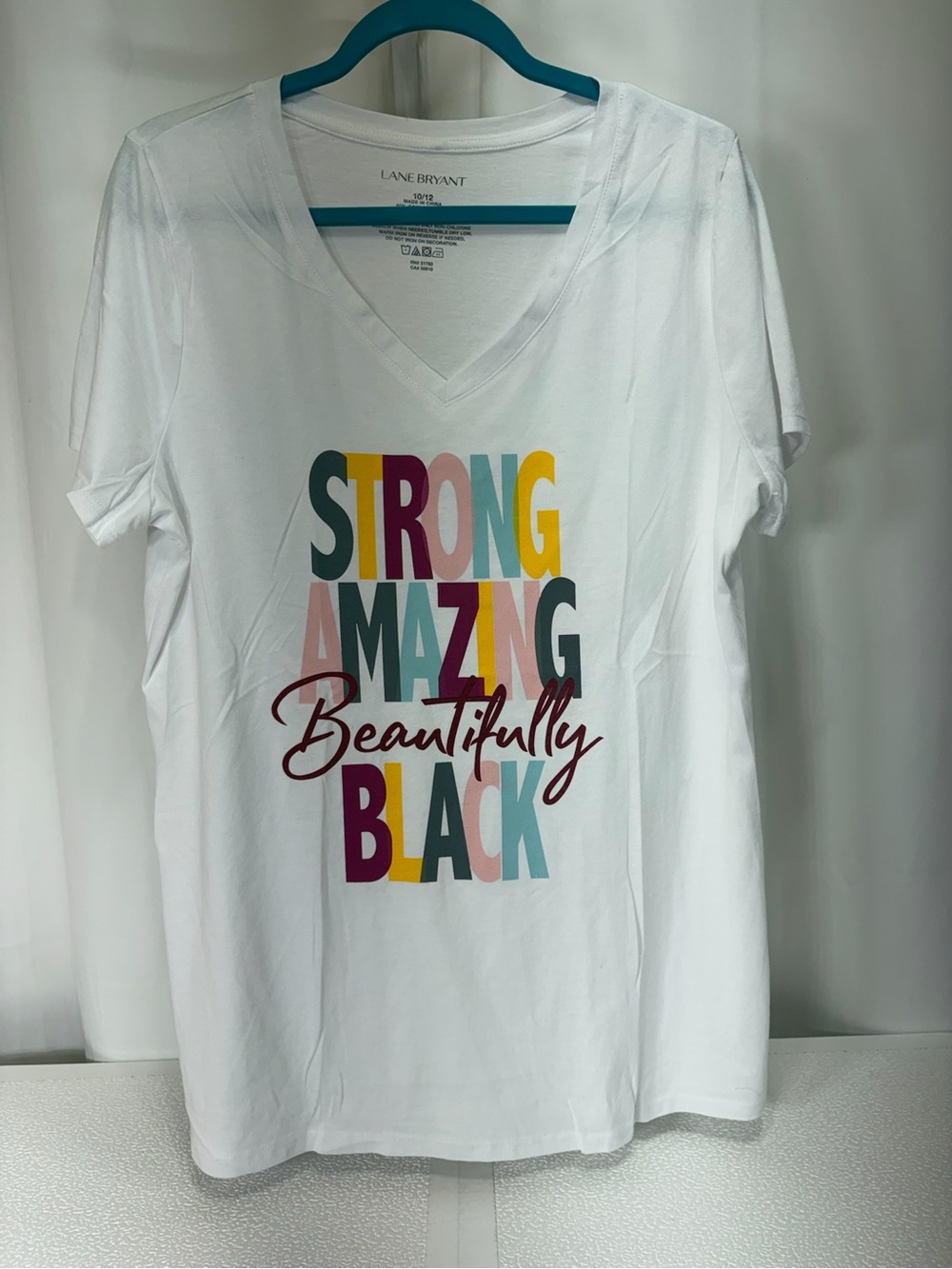 Lane Bryant White V-Neck Tee with Multicolor Empowerment Print 4080